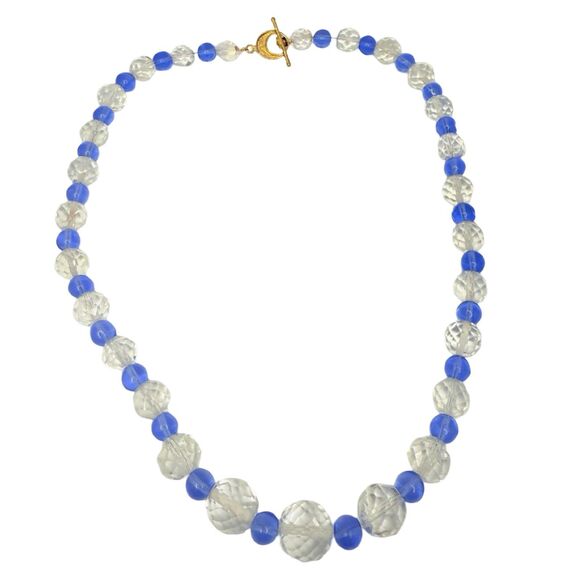 VTG Blue Crystal Glass Beaded Necklace 22” Faceted Graduated Formal Jewelry - Picture 6 of 14